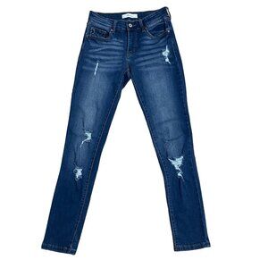 KANCAN JEANS SASKIA MID RISE SUPER SKINNY KC8001HRD SIZE 7/27 BLUE DISTRESSED